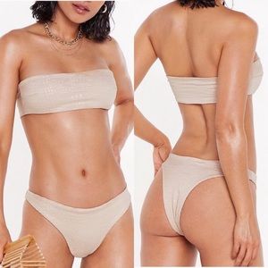 Nasty Gal Crinkle High-Waist Bandeau Bikini Set